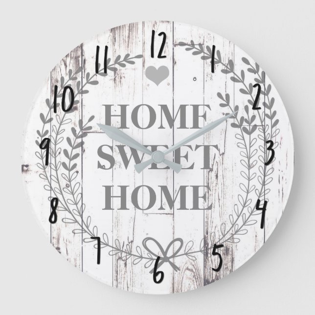 Grande Horloge Ronde Maison de ferme rustique en bois blanc Sweet Home (Recto)
