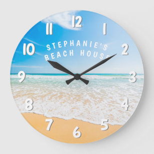 Grande Horloge Ronde Maison de plage personnalisée Scène de plage tropi