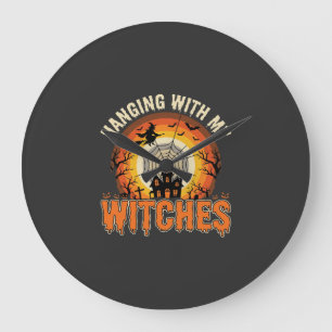 Grande Horloge Ronde Maison Hantée d'Halloween avec mes Sorcières