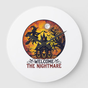 Grande Horloge Ronde Maison Hantée Halloween Bienvenue Cauchemar Volant