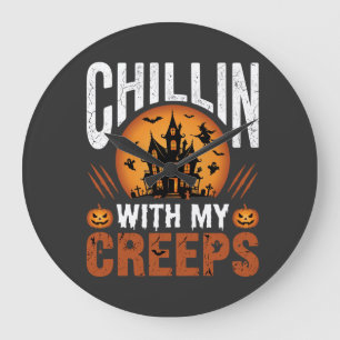 Grande Horloge Ronde Maison Hantée Halloween Chillin Avec Mes Creeps De