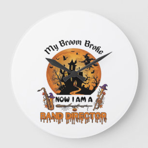 Grande Horloge Ronde Maison hantée Halloween directeur fanfare balai ca