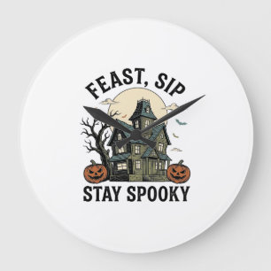 Grande Horloge Ronde Maison Hantée Halloween Gravure Vintage Épouvantab