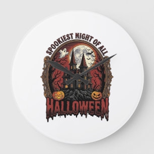 Grande Horloge Ronde Maison Hantée Halloween Gravure Vintage Épouvantab