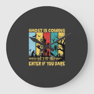 Grande Horloge Ronde Maison Hantée Halloween Sorcière Chouette Arrivée