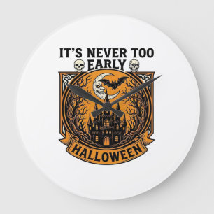 Grande Horloge Ronde Maison hantée Halloween trop tôt Lune Chauve-souri