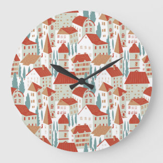 Grande Horloge Ronde Maisons De Ville : Illustration Sans Faille