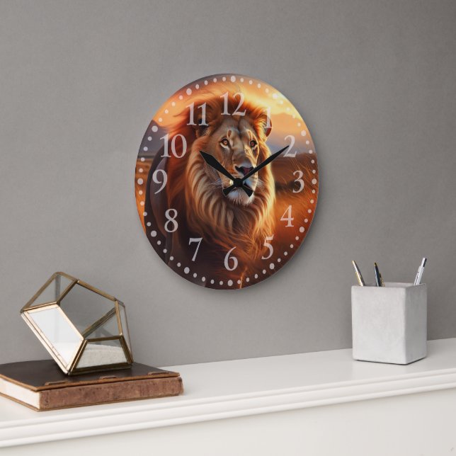 Grande Horloge Ronde Majestic African Lion in a Serengeti Sunset (Bureau)