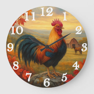 Grande Horloge Ronde Majestic rooster in rustic countryside