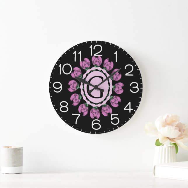Grande Horloge Ronde Majuscule G monogramme floral (Maison)