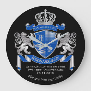 Grande Horloge Ronde Make Your Own Coat of Arms Blue Silver Lion Emblem