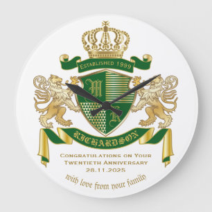 Grande Horloge Ronde Make Your Own Coat of Arms Green Gold Lion Emblem