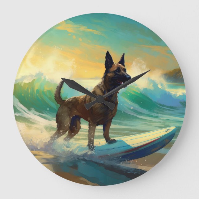 Grande Horloge Ronde Malinoi Beach Surf Peinture belge (Recto)