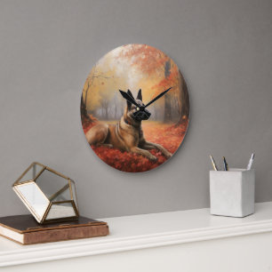 Grande Horloge Ronde Malinoi belge en automne Leaves Fall Inspire