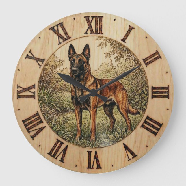 Grande Horloge Ronde Malinois Dog Wall Clock – Home Decor (Recto)