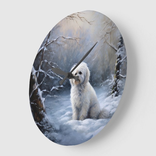 Grande Horloge Ronde Maltais Laisser Neige Noël (Angle)