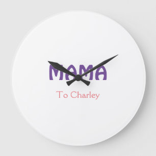 Grande Horloge Ronde Mama mères heureuses rétro violet ajouter du texte