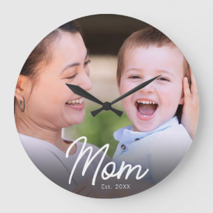 Grande Horloge Ronde Maman a établi une photo en noir avec un script mi