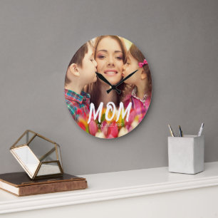 Grande Horloge Ronde Maman a établi une photo en police blanche moderne