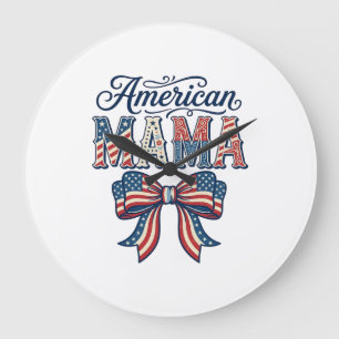 Grande Horloge Ronde Maman Américaine Arc Patriotique Vintage 4 Juillet