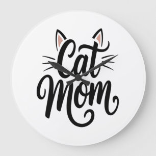 Grande Horloge Ronde Maman chatte moustaches et oreilles