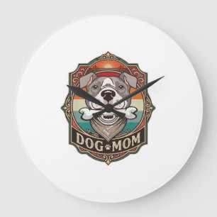 Grande Horloge Ronde Maman Chien Os Bandana Cadre Vintage_1