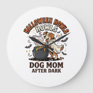 Grande Horloge Ronde Maman de chien Halloween après la tombée de la nui