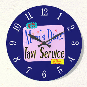 Grande Horloge Ronde Maman Diner et Taxi Retro Kitchen Clock Numbers