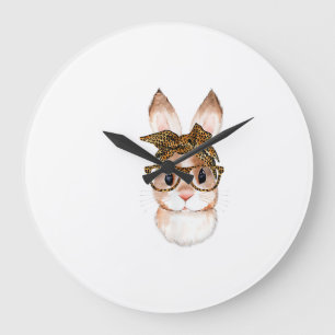 Grande Horloge Ronde Maman lapin de Pâques mignon léopard de Pâques Ann