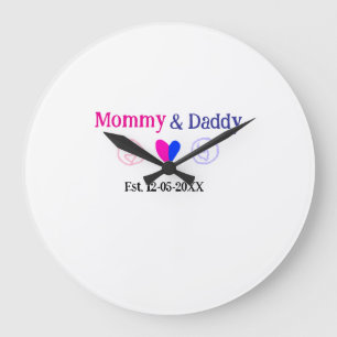 Grande Horloge Ronde Maman & Papa nouveaux parents ajouter nom date cœu