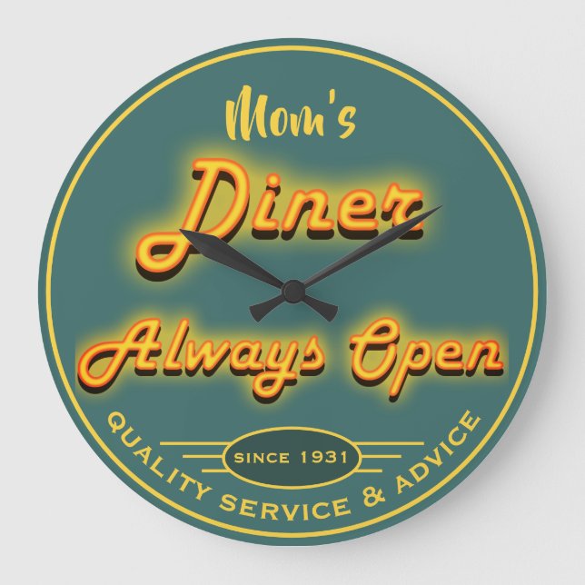 Grande Horloge Ronde Maman's Diner ou Any Yellow & Teal Neon Look (Recto)