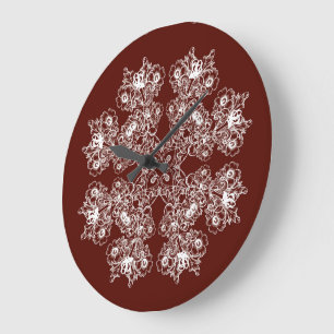 Grande Horloge Ronde Mandala à fleurs ethniques. Couronne florale