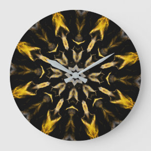 Grande Horloge Ronde Mandala Abstrait noir et or