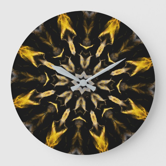 Grande Horloge Ronde Mandala Abstrait noir et or (Recto)