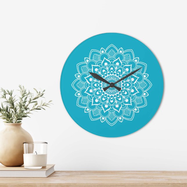 Grande Horloge Ronde Mandala Boho Élégant  (Créateur téléchargé)