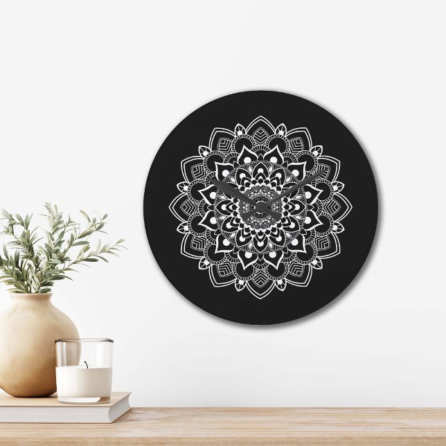 Grande Horloge Ronde Mandala Boho Élégant  (Créateur téléchargé)
