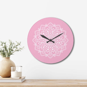 Grande Horloge Ronde Mandala Boho Élégant