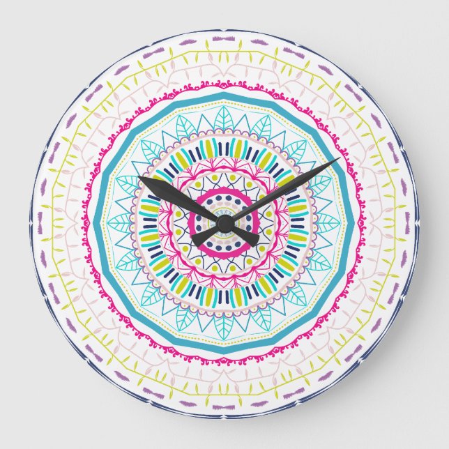 Grande Horloge Ronde mandala coloré (Recto)