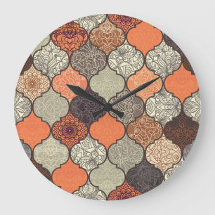 Grande Horloge Ronde Mandala coloré : Patchwork Islamique Sans Seamless