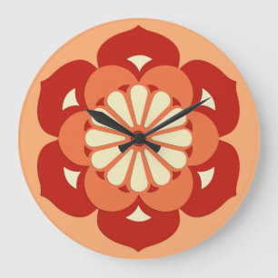 Grande Horloge Ronde Mandala de fleur de Lotus, orange en pastel et