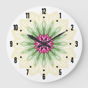 Grande Horloge Ronde Mandala de fleurs d'été