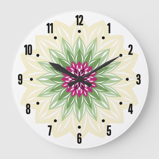 Grande Horloge Ronde Mandala de fleurs d'été (Recto)