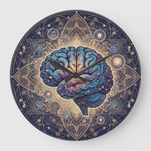 Grande Horloge Ronde Mandala de l'esprit cosmique – Art abstrait du cer