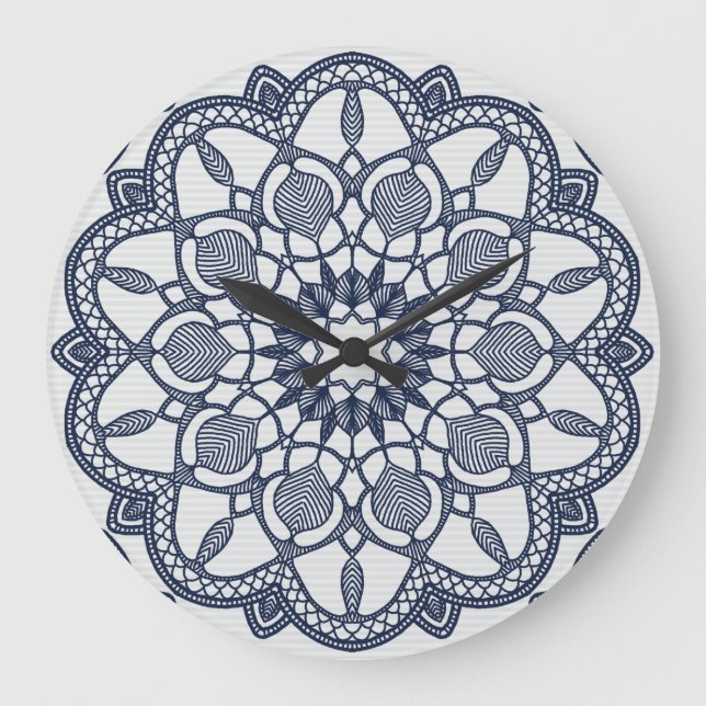 Grande Horloge Ronde Mandala en bleu Delft (Recto)