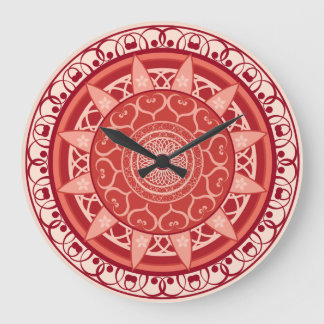 Grande Horloge Ronde Mandala en rouge