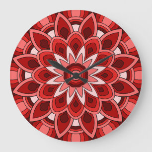 Grande Horloge Ronde Mandala en rouge