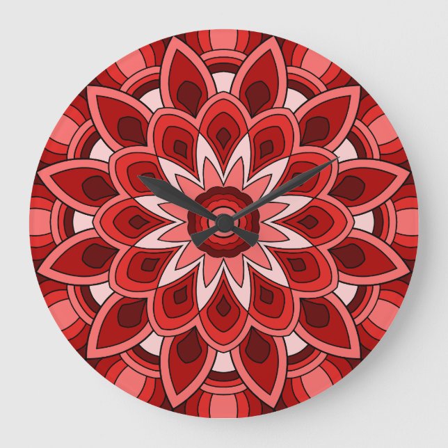 Grande Horloge Ronde Mandala en rouge (Recto)