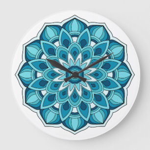 Grande Horloge Ronde Mandala en vert turquoise