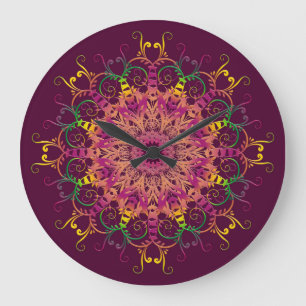 Grande Horloge Ronde Mandala ethnique Abstraite.