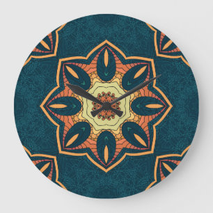 Grande Horloge Ronde Mandala ethnique : motif vintage sans soudure